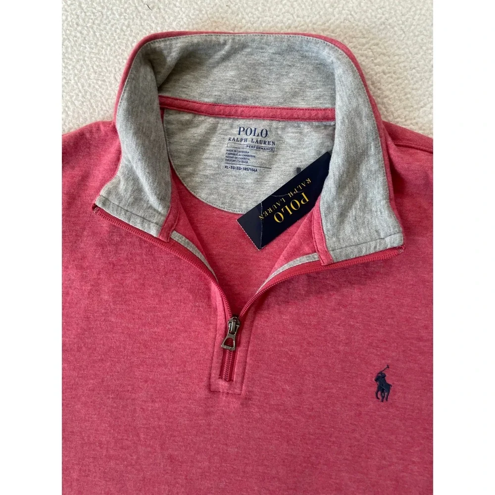 Polo Ralph Lauren Mens XL Pullover Orange Heather Performance Quarter Zip Salmon